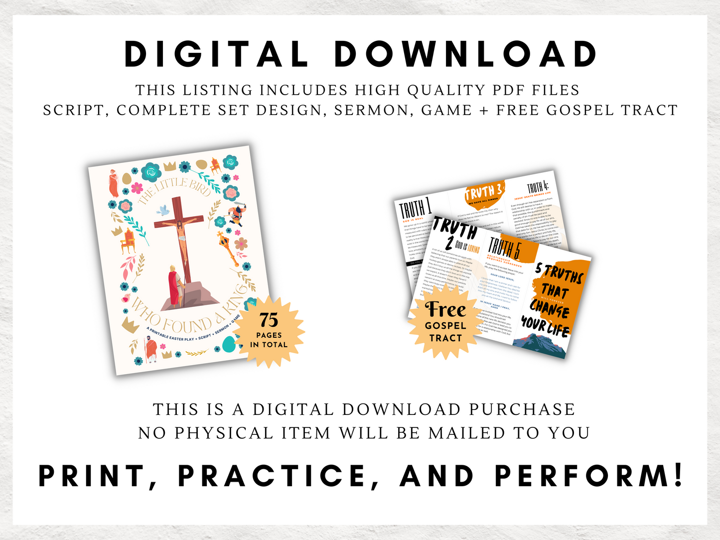 Easter Play | All-in-One Skit Kit for Children and Teens | The Little Bird Who Found a King | Editable Theatre Program | Props | Editable Script | Message | Game | Good Friday