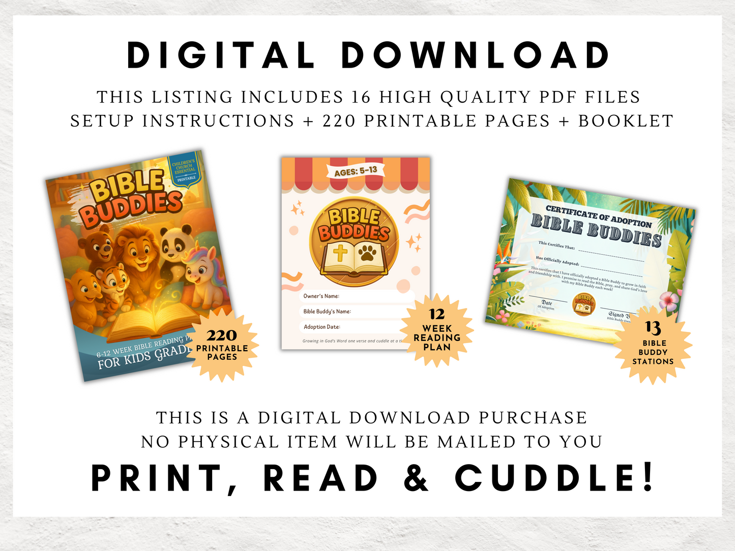 Bible Buddies Adoption Event Kit | Printable Kids Bible Reading Program | Christian Digital Download for Children's Church & Sunday School