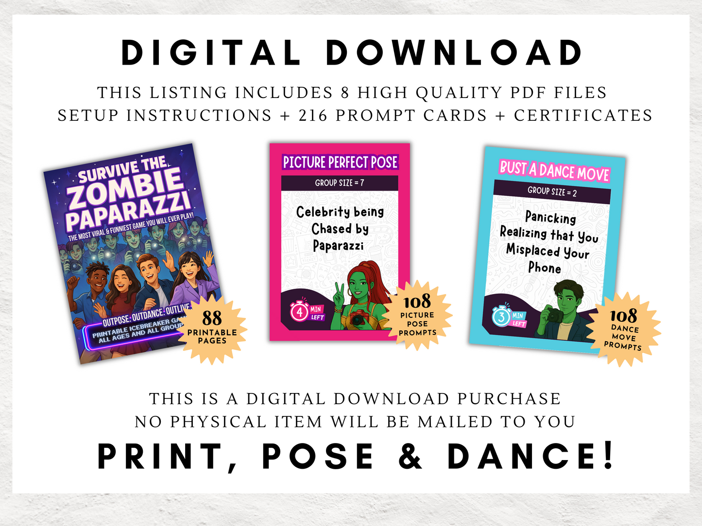 Survive the Zombie Paparazzi | The Most Viral, Silly & Memorable Icebreaker Game for All Ages | Printable Party Game | Digital Download