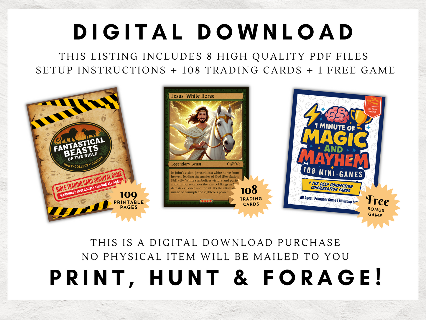 Fantastical Beasts of the Bible | Printable Survival Scavenger Hunt Game | Bible Trading Card | For Kids, Youth, VBS, Camps | 1-100+ Players