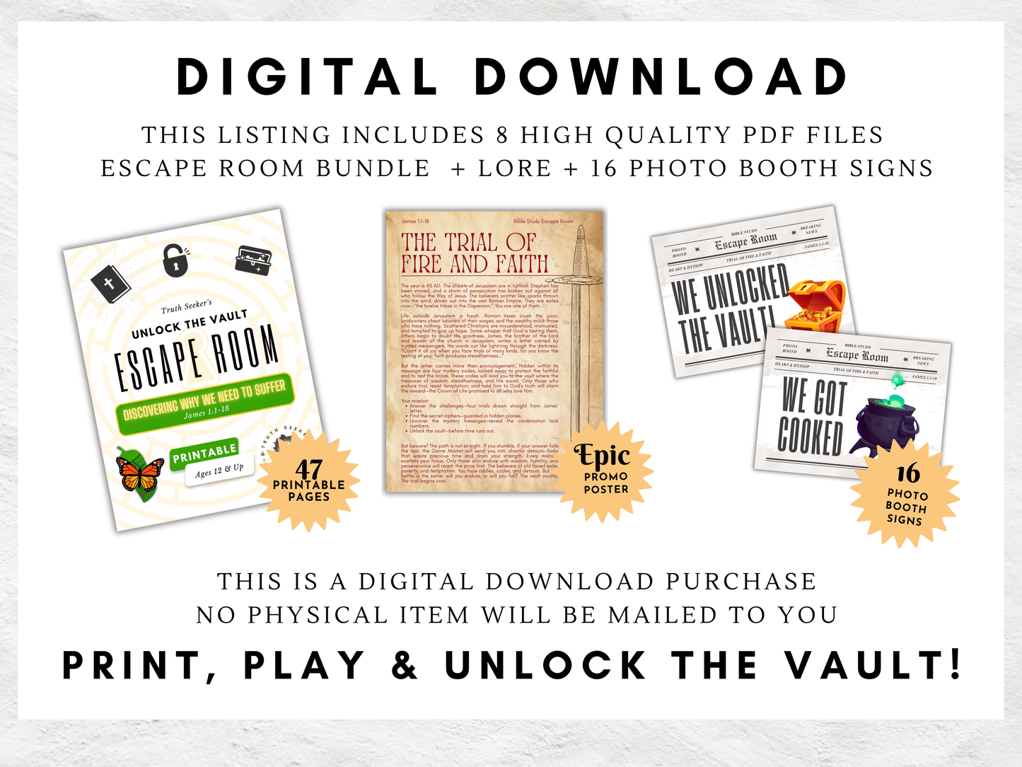 ESV + KJV Bible Study Escape Room Printable • James 1:1–18 Game • Youth Group, Sunday School, Team Building Activity • Preteen Bible Lesson