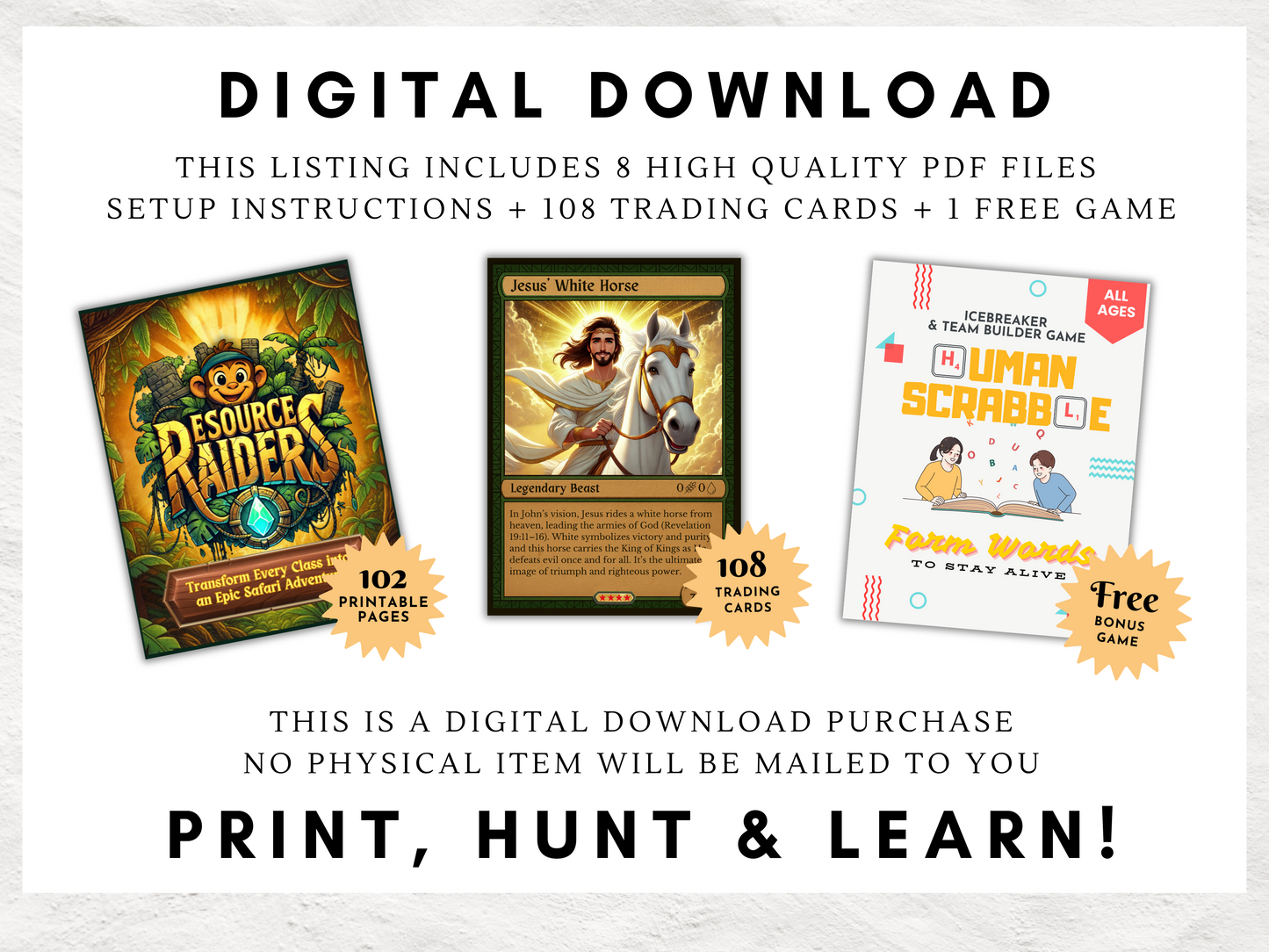 RESOURCE RAIDERS: Classroom Safari Adventure | Christian Printable Game for Kids & Teens | Sunday School Classroom Engagement Boosting Game