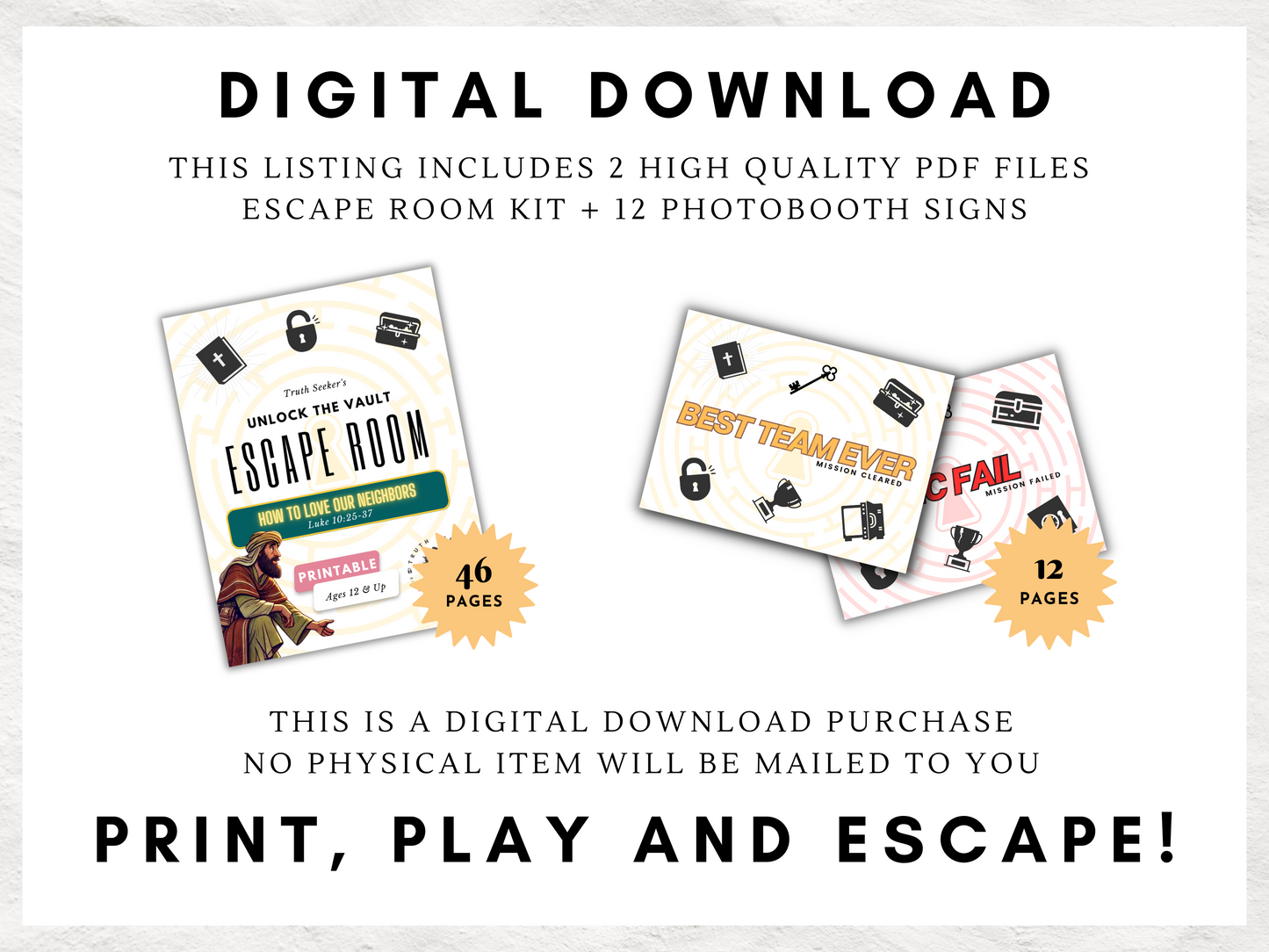 KJV | Bible Study Escape Room Kit – Love Your Neighbor (Luke 10:25-37) | Printable Youth Group Game | Digital Download | Teens Church Game