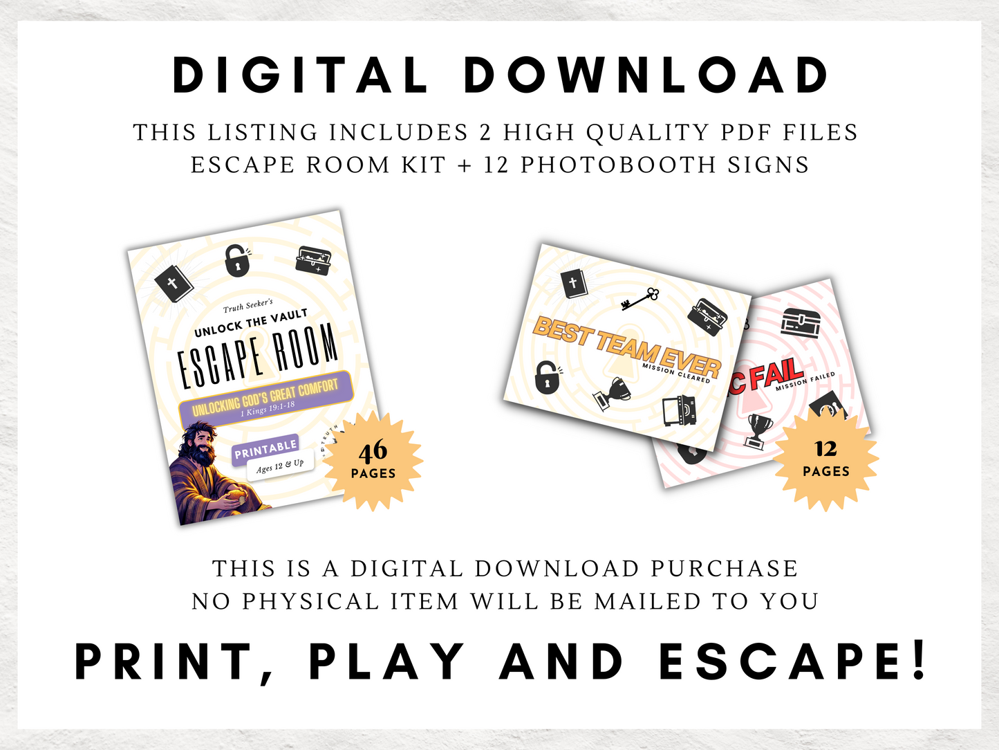 Bible Study Escape Room Game | 1 Kings 19 | Unlocking God's Great Comfort | Church Printable Kit for Teens & Adults | Youth Group Game