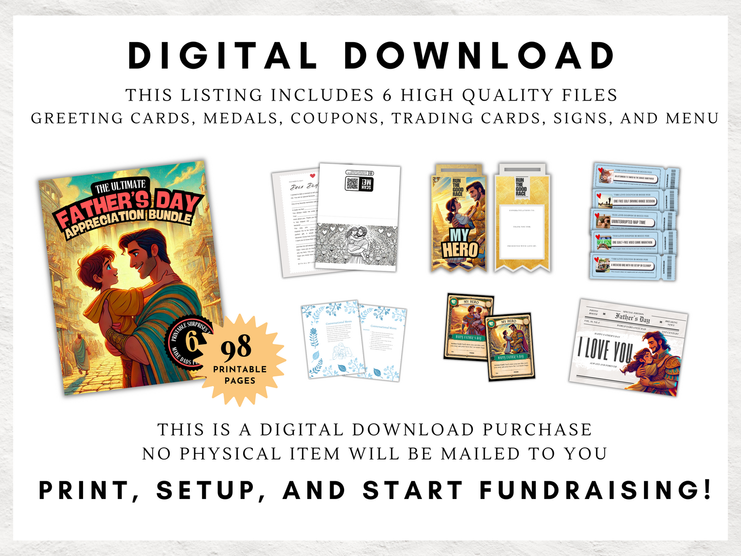 Ultimate Father's Day Appreciation Bundle - 6 Unique Printable Gifts from Kids to Fathers, Coloring Cards, Love Coupons, Medals & More