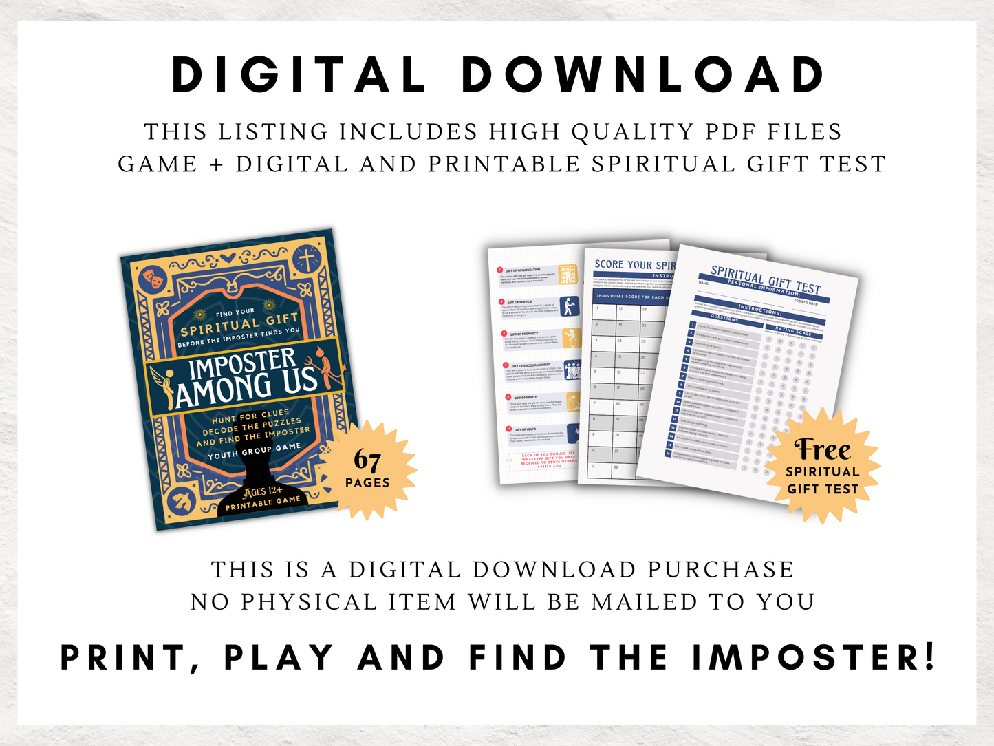 Uncover Your Spiritual Gifts | Imposter Among Us Printable Youth Group Game | Murder Mystery Team Builder Church Game | Spiritual Gift Test