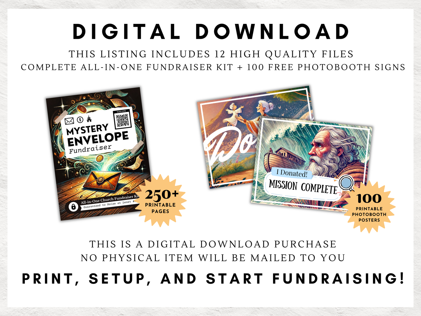 Mystery Envelope Fundraiser Printable Kit | Ultimate Church Fundraiser All-in-One Toolkit | 100 Custom Bible Inspired Mystery Envelopes