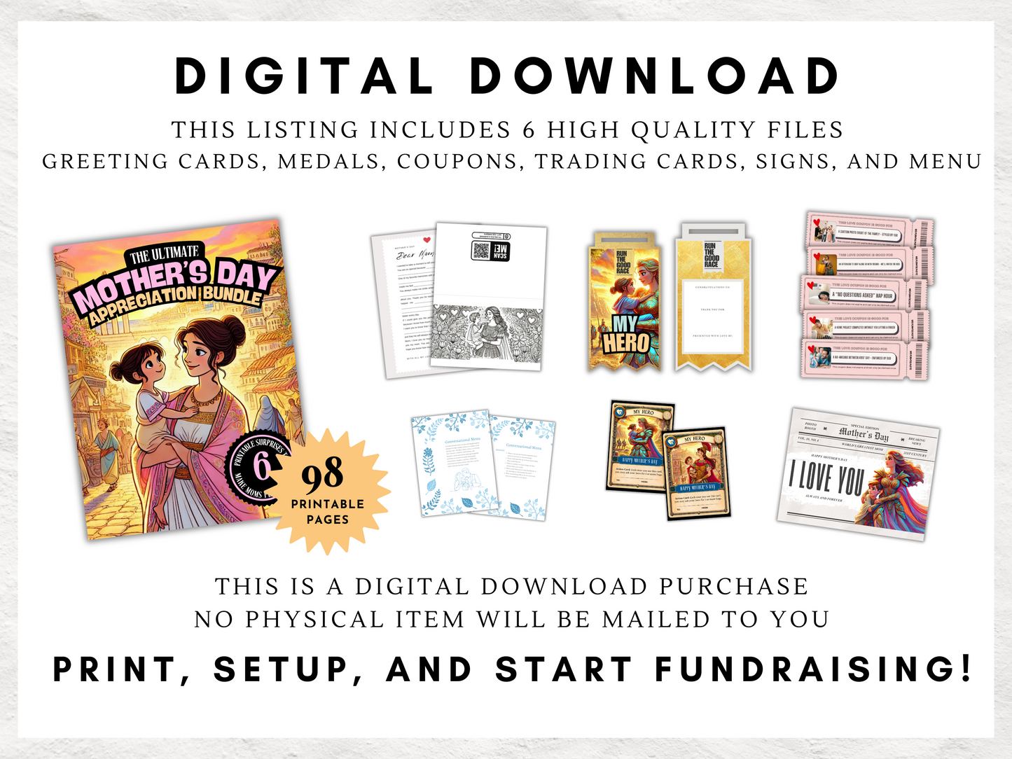 Ultimate Mother's Day Appreciation Bundle - 6 Unique Printable Gifts from Kids to Mothers, Coloring Cards, Love Coupons, Medals & More