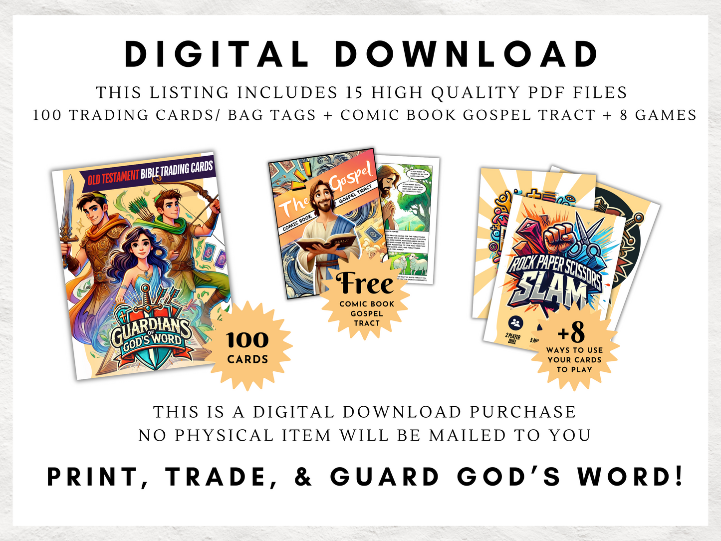 100 Printable Bible Trading Cards | Guardians of God's Word | New Testament | Christian Sunday School Reward & Collectable Game | All Ages