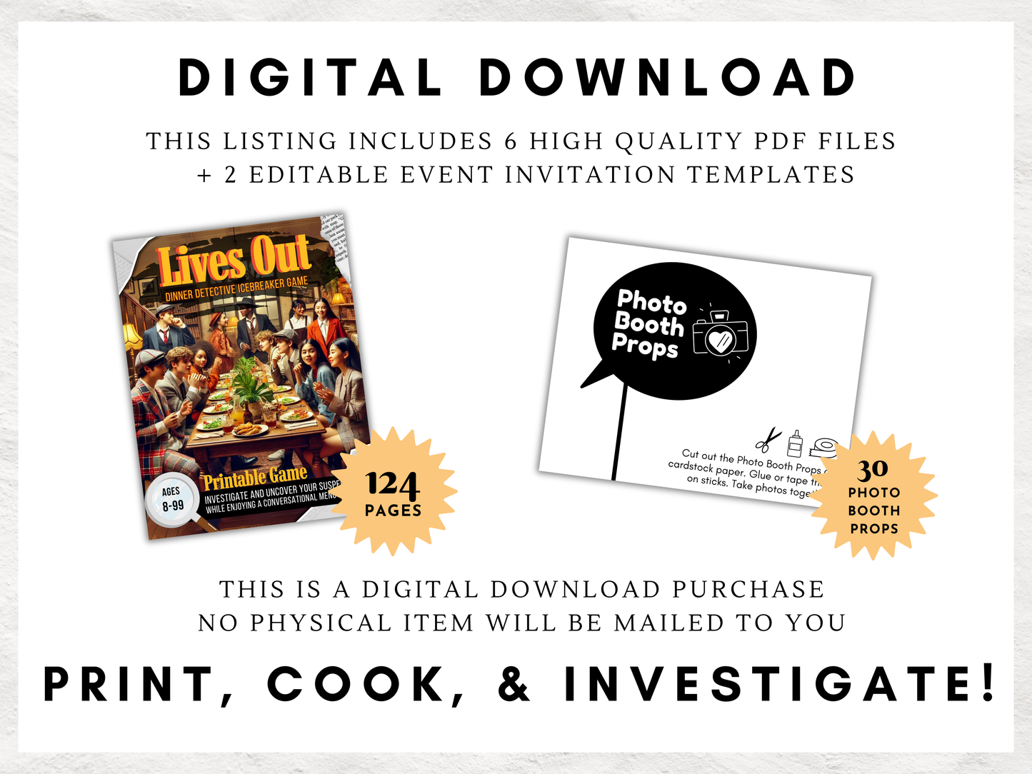 Dinner Detective Icebreaker Game | Lives Out | Fun Group Activity with 10 Menus, QR Code Recipes, and Conversation Starters | All Ages