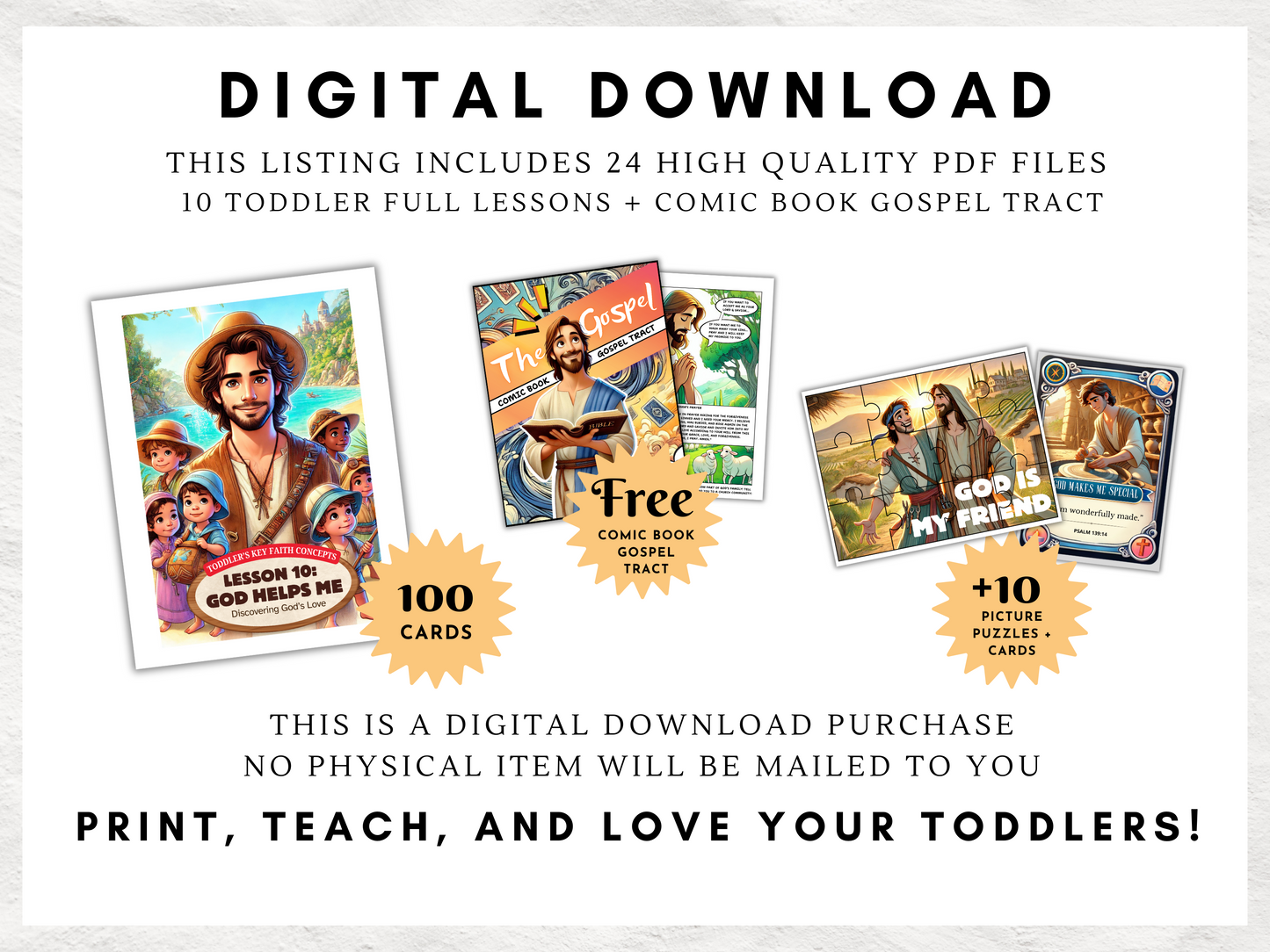 10 Toddler Sunday School Lessons Bundle | Preschool Key Faith Concepts | Printable Digital | Teaching God’s Love | Faith Based Activity