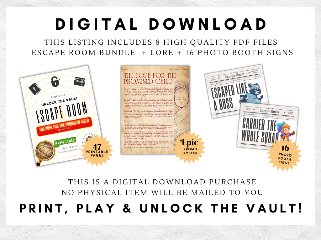 Bible Study Christmas Escape Room for Teens – Isaiah 9 Game | Youth Group Printable | Christian Christmas Activity | Inductive Study Tool