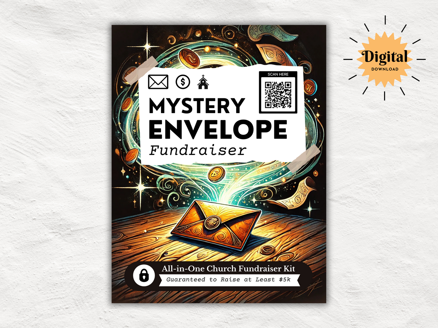 Mystery Envelope Fundraiser Printable Kit | Ultimate Church Fundraiser All-in-One Toolkit | 100 Custom Bible Inspired Mystery Envelopes