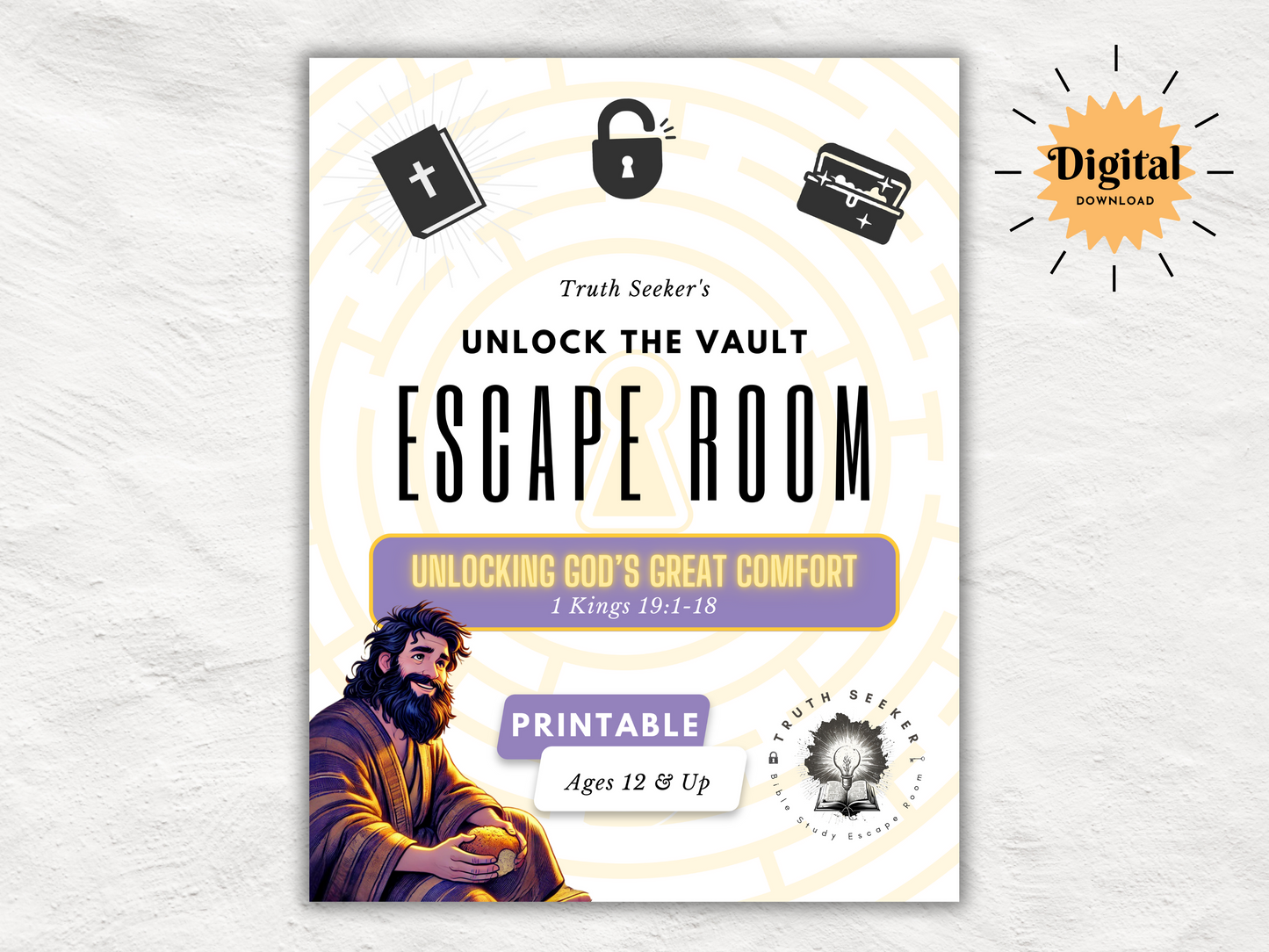 Bible Study Escape Room Game | 1 Kings 19 | Unlocking God's Great Comfort | Church Printable Kit for Teens & Adults | Youth Group Game