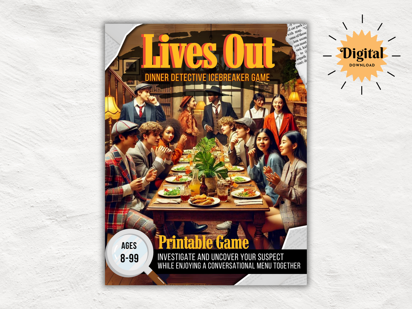 Dinner Detective Icebreaker Game | Lives Out | Fun Group Activity with 10 Menus, QR Code Recipes, and Conversation Starters | All Ages