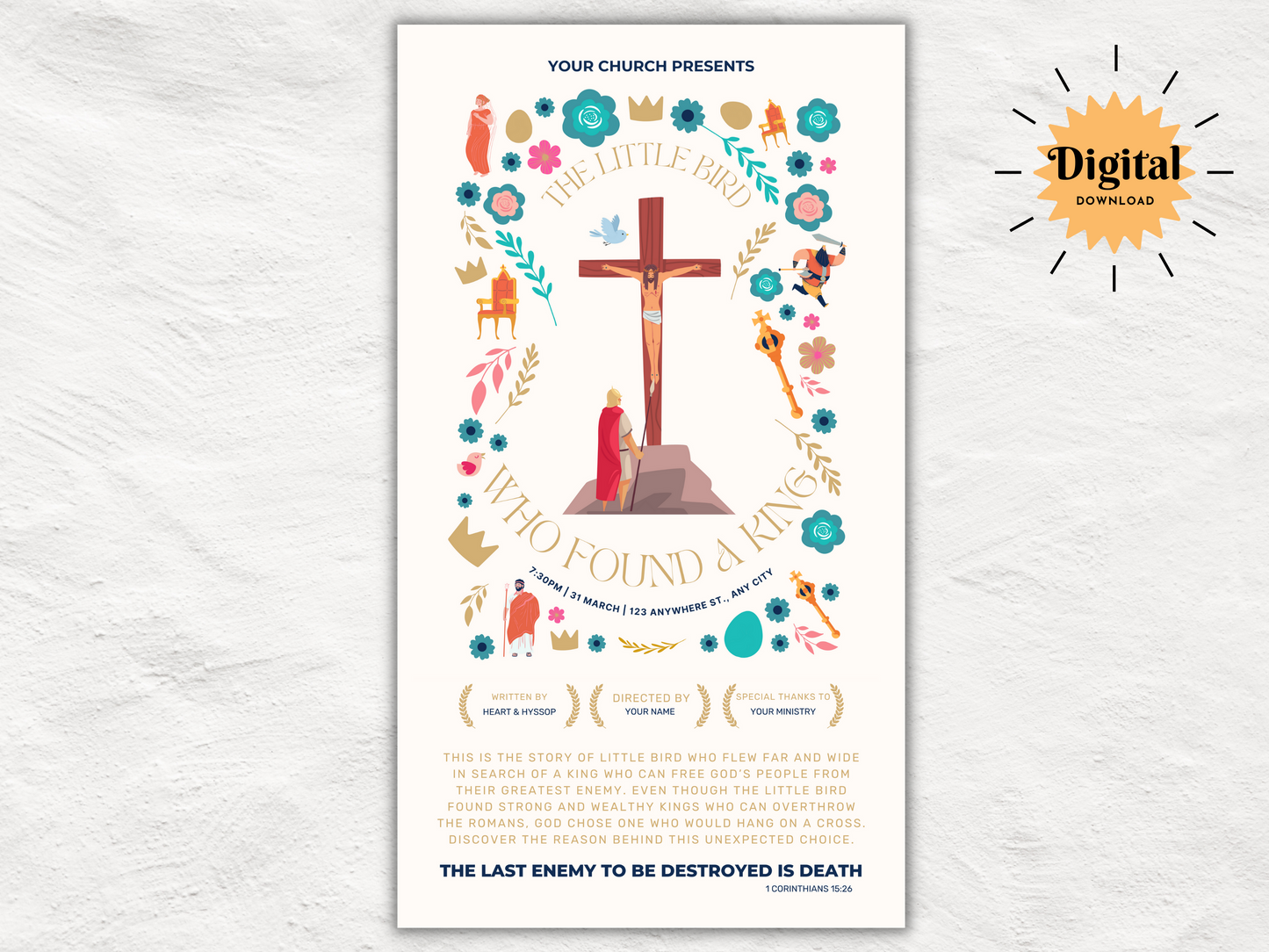 Easter Play | All-in-One Skit Kit for Children and Teens | The Little Bird Who Found a King | Editable Theatre Program | Props | Editable Script | Message | Game | Good Friday
