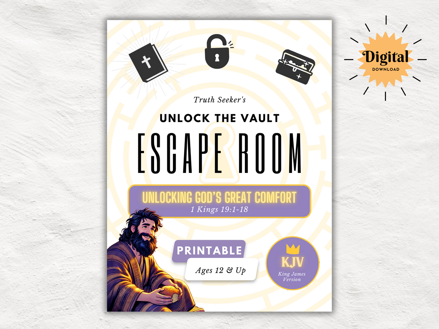 KJV Bible Study Escape Room Game | 1 Kings 19 | Unlocking God's Great Comfort | Church Printable Kit for Teens & Adults | Youth Group Game