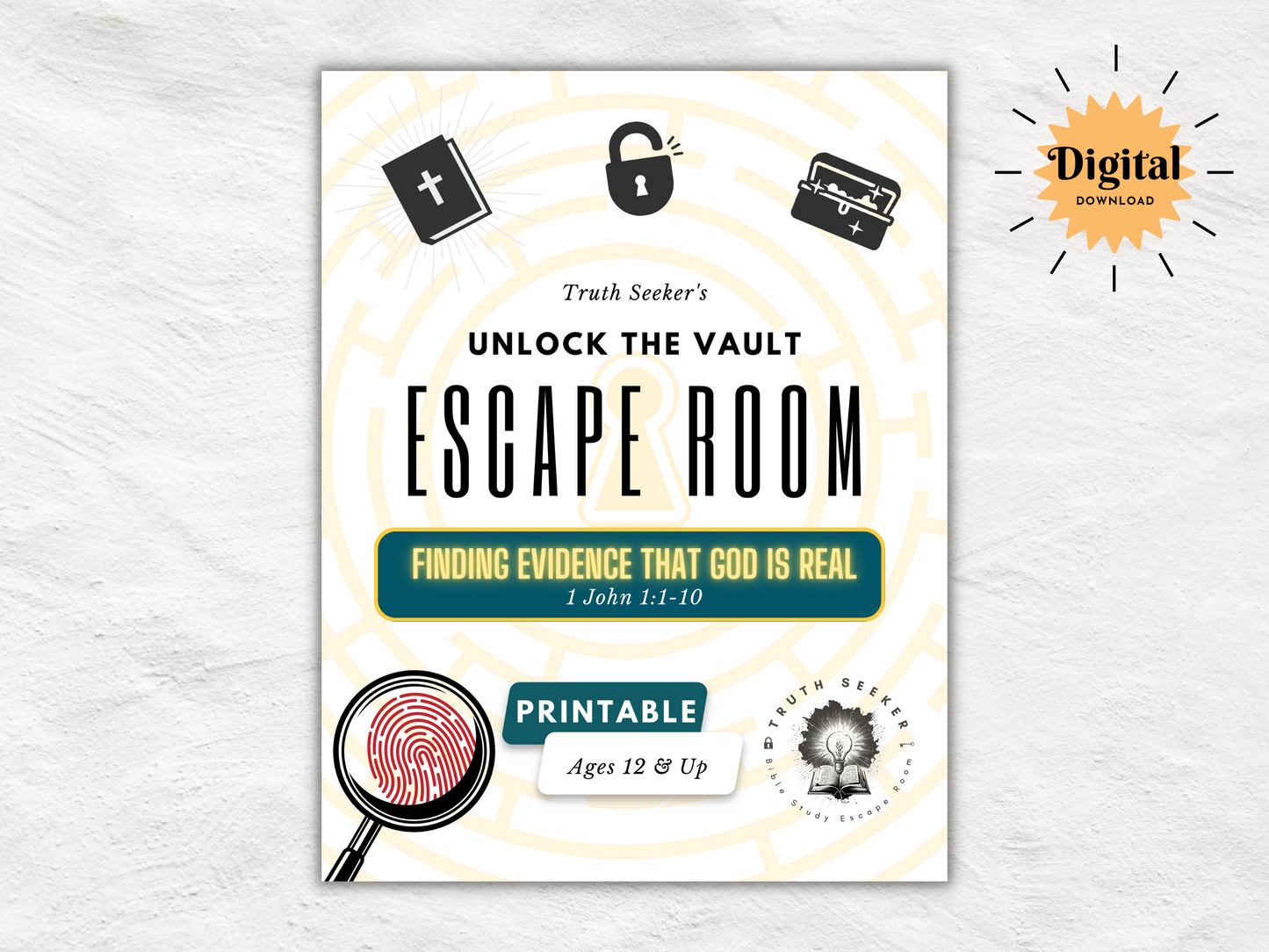 Bible Study Escape Room Game | 1 John 1 | Finding Evidence that God is Real | Church Printable Kit for Teens & Adults | Youth Group Game