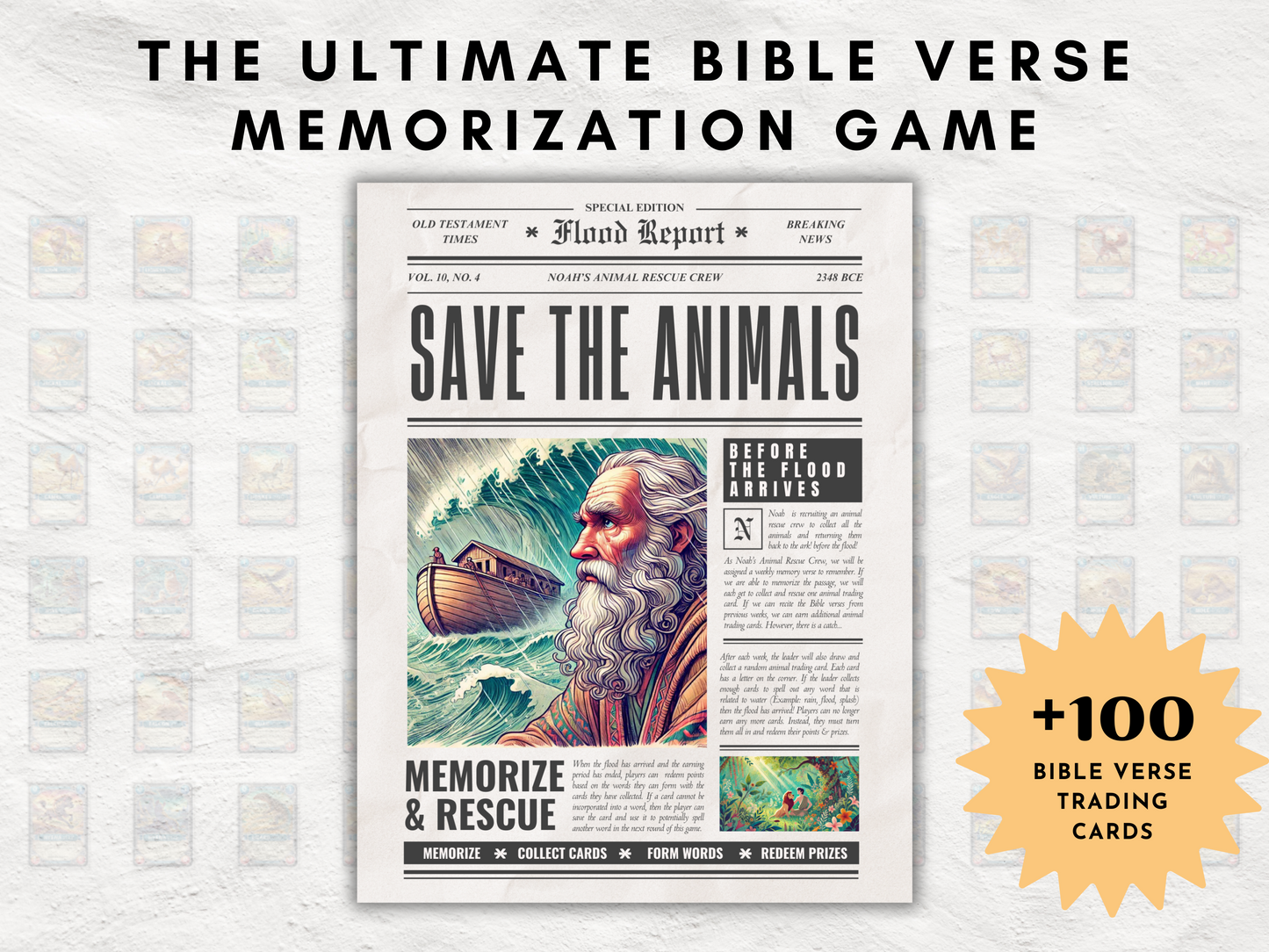 Bible Verse Memorization Game for Sunday School | Christian Kids Educational Game with Animal Trading Cards, Posters, and Photobooth Signs