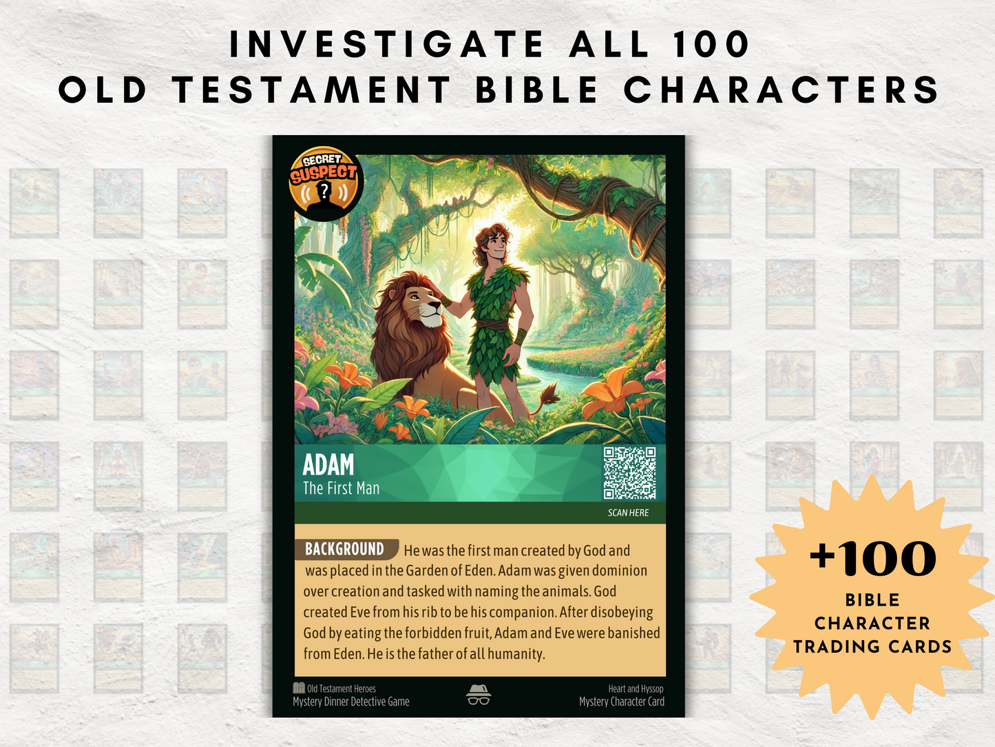 Secret Suspect: A Printable Bible Mystery Dinner Game | Old Testament Detective Game | 100 Bible Character Trading Cards | Bible Themed Game