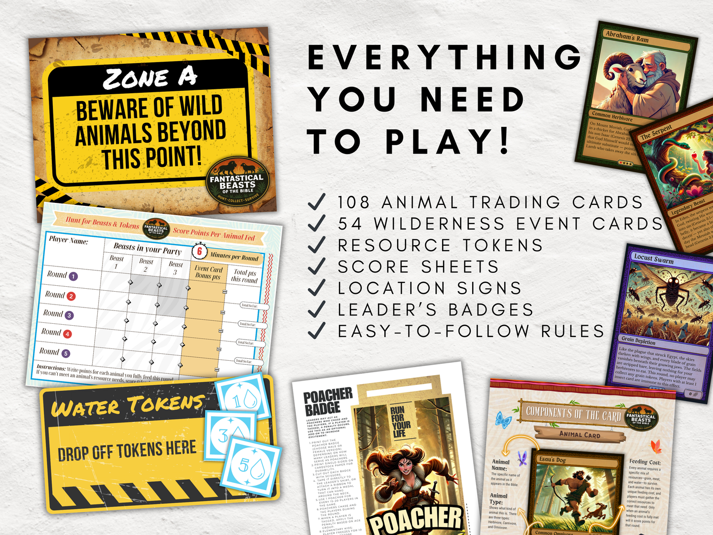 Fantastical Beasts of the Bible | Printable Survival Scavenger Hunt Game | Bible Trading Card | For Kids, Youth, VBS, Camps | 1-100+ Players