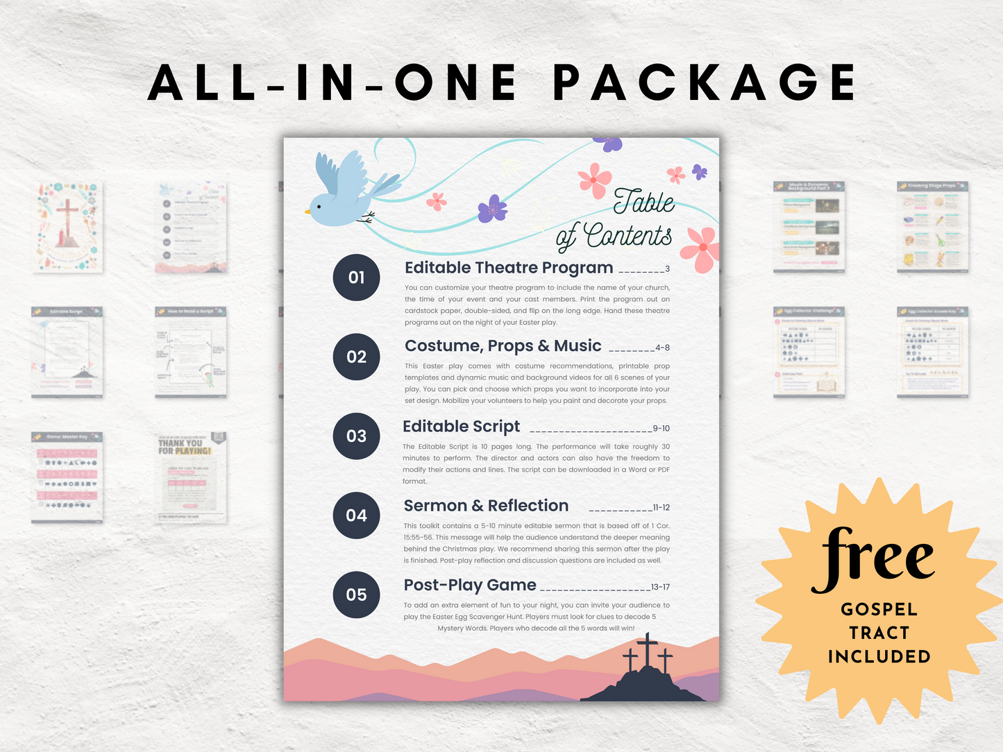 Easter Play | All-in-One Skit Kit for Children and Teens | The Little Bird Who Found a King | Editable Theatre Program | Props | Editable Script | Message | Game | Good Friday