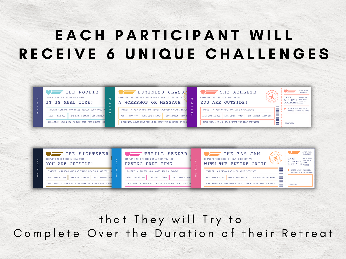 The Six of Us | Icebreaker Retreat Game for Ages 12+ | 180 Unique Challenges that will turn 6 Strangers into Friends | Youth & Adult Game