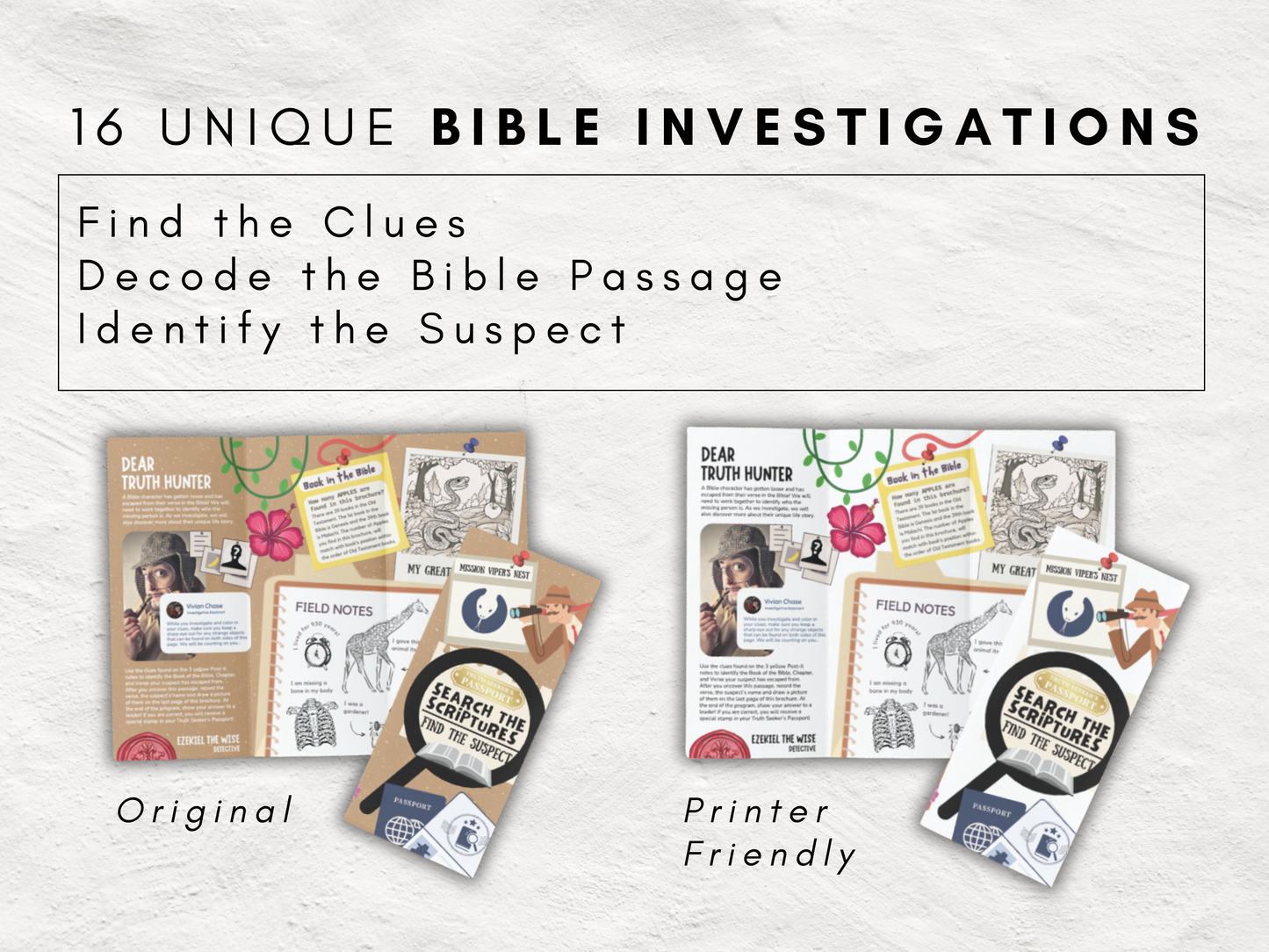Bible Detectives: 16 Old Testament Investigation Worksheets for Kids | Christian Activities for Sunday School or Joint Worship Service