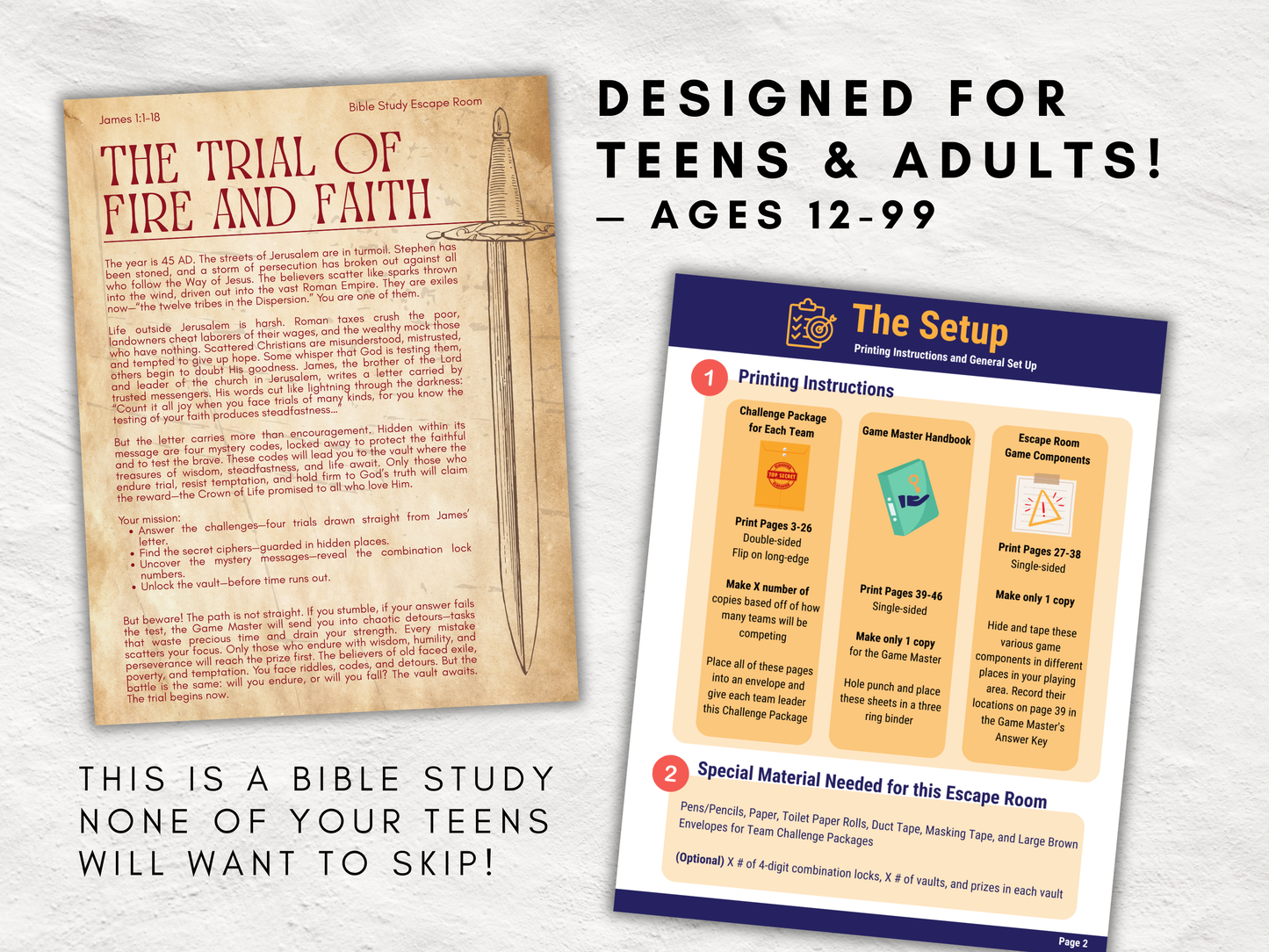 ESV + KJV Bible Study Escape Room Printable • James 1:1–18 Game • Youth Group, Sunday School, Team Building Activity • Preteen Bible Lesson