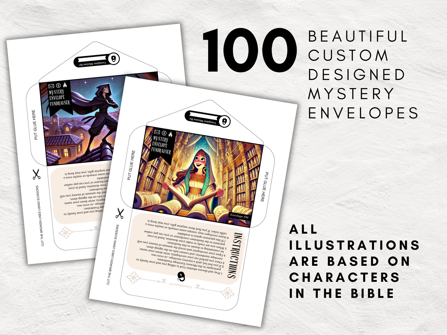 Mystery Envelope Fundraiser Printable Kit | Ultimate Church Fundraiser All-in-One Toolkit | 100 Custom Bible Inspired Mystery Envelopes