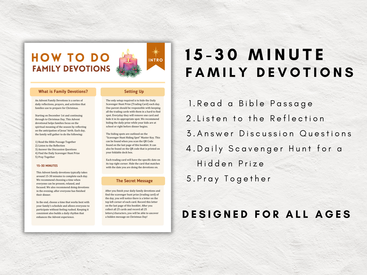 25-Day Christian Advent Devotional Kit | Family Christmas Countdown with Scavenger Hunt, Bible Trading Cards | Greeting Cards | Postcards