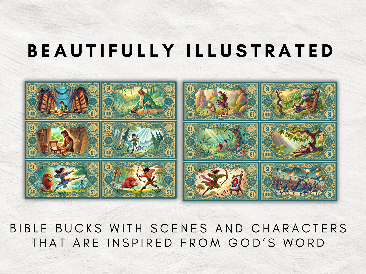 Printable Bible Bucks Bundle - 108 Unique Bible-Themed Rewards with QR Code Gospel Edition, Scrabble Games & Printable Envelopes, All Ages
