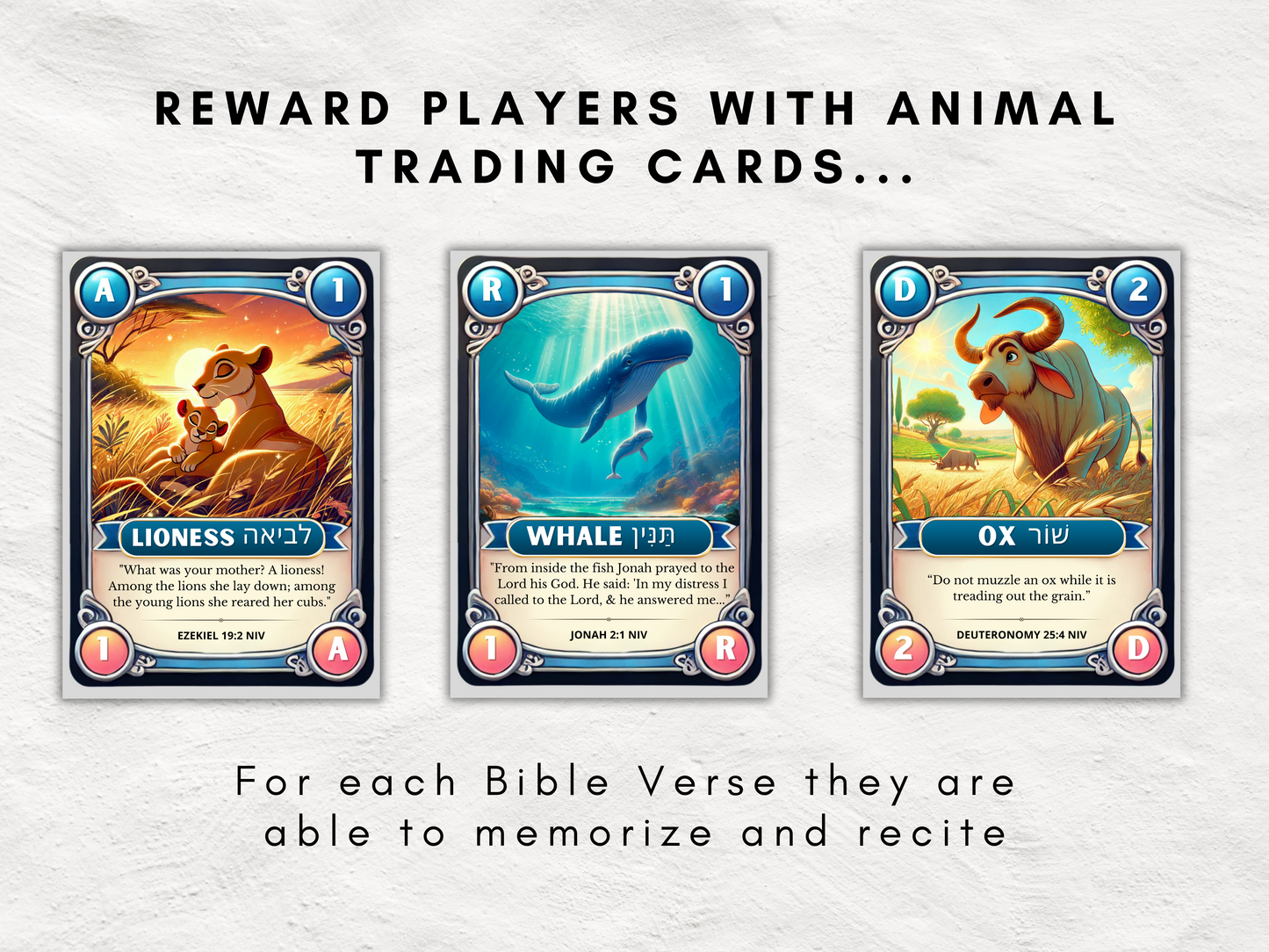 Bible Verse Memorization Game for Sunday School | Christian Kids Educational Game with Animal Trading Cards, Posters, and Photobooth Signs