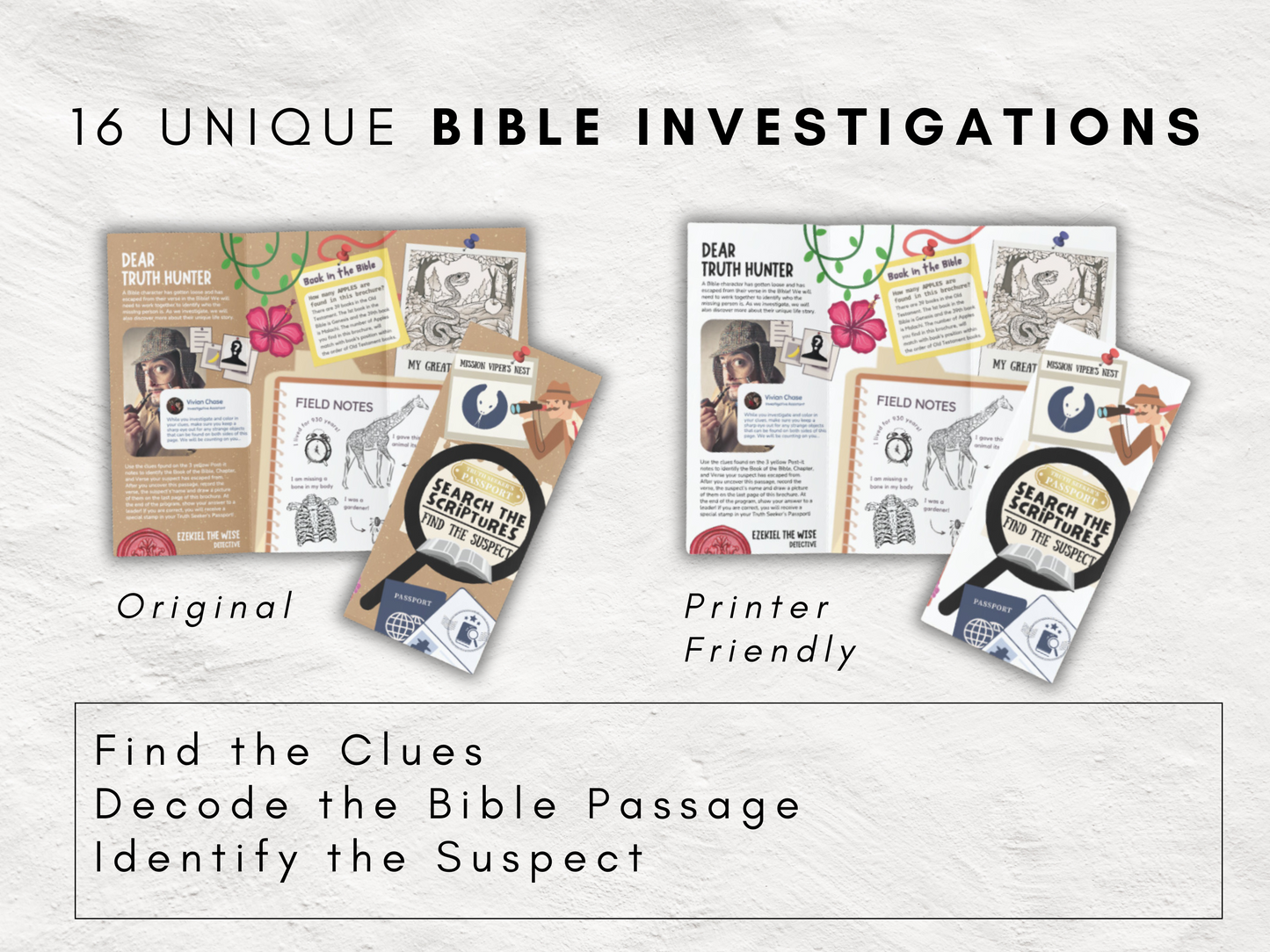 Bible Detectives: 16 Old Testament Investigation Worksheets for Kids | Christian Activities for Sunday School or Joint Worship Service