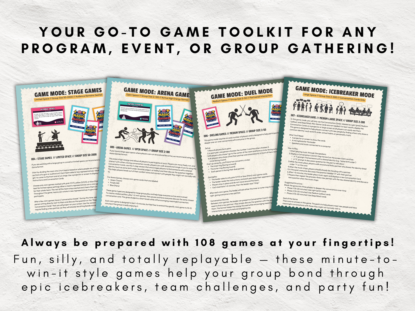 One Minute of Magic and Mayhem | 108 Printable Mini Games + 108 Conversation Cards | All Ages Icebreaker and Team Builder Games | Zero-Prep