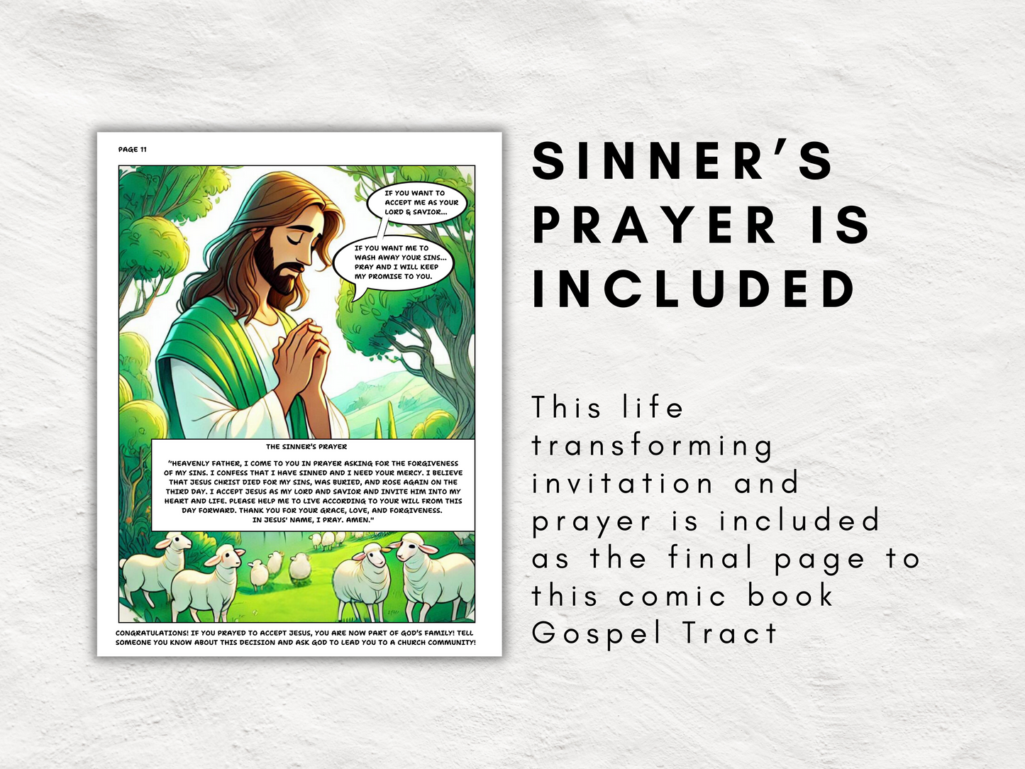 Comic Book Gospel Tract | 12 Page Graphic Novel to Share Jesus' Good News | Printable Evangelism Tool | Sinner's Prayer Included
