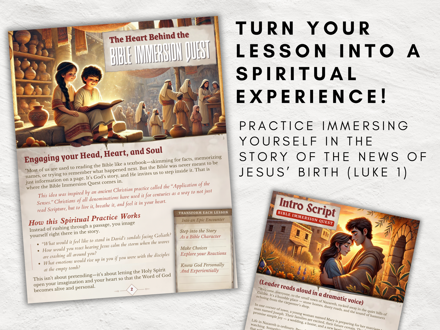 Bible Immersion Quest: News of Jesus’ Birth | Printable Christian Role-Playing Lesson & Game + 20 Photo Booth Signs | Ages 10–18