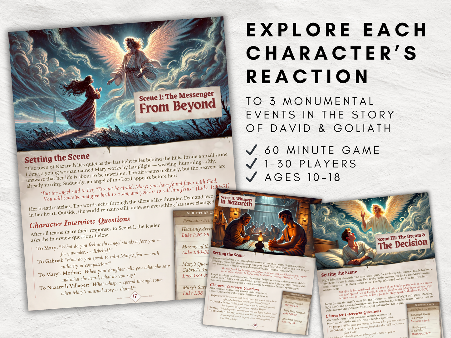 Bible Immersion Quest: News of Jesus’ Birth | Printable Christian Role-Playing Lesson & Game + 20 Photo Booth Signs | Ages 10–18