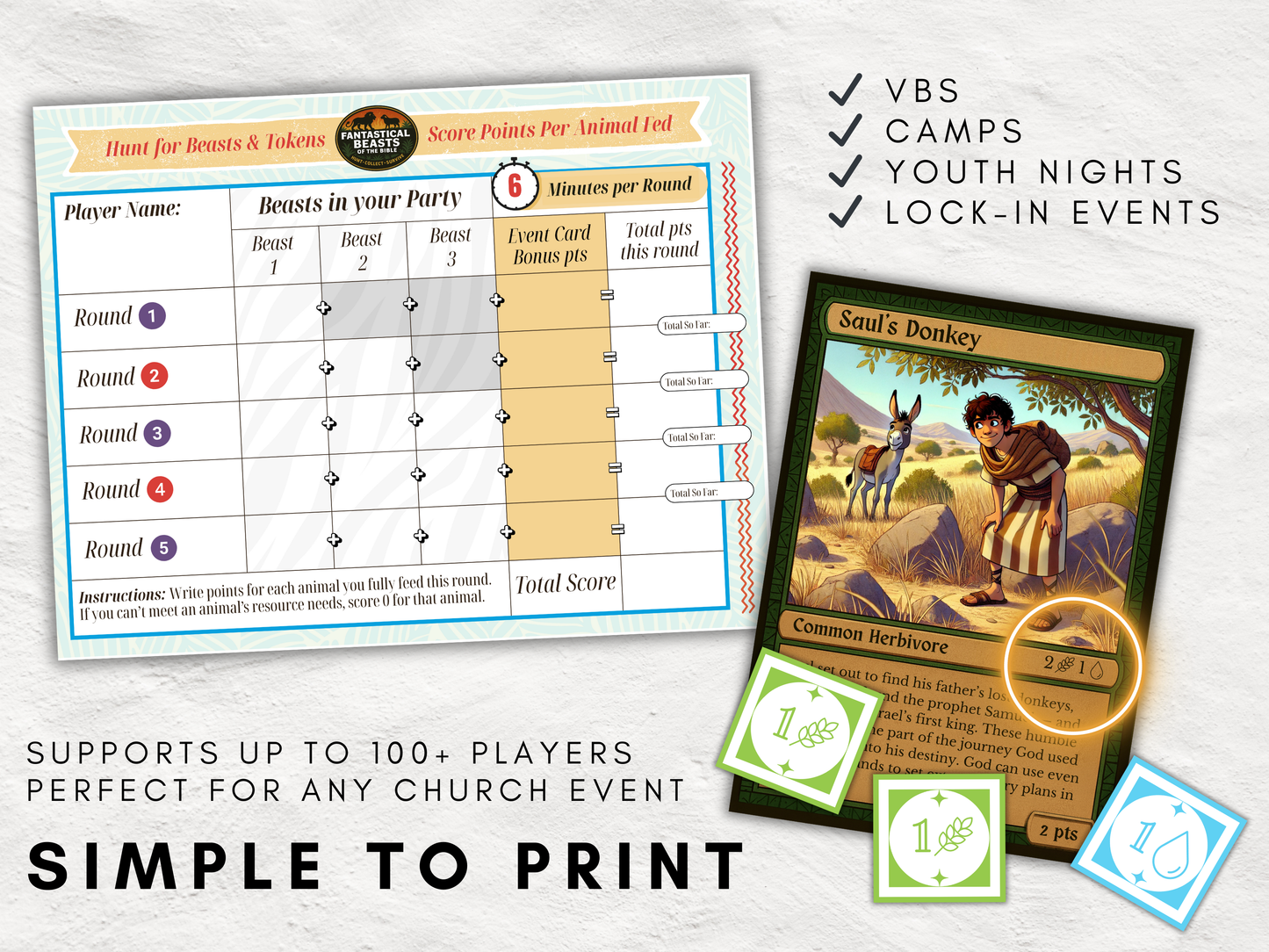 Fantastical Beasts of the Bible | Printable Survival Scavenger Hunt Game | Bible Trading Card | For Kids, Youth, VBS, Camps | 1-100+ Players