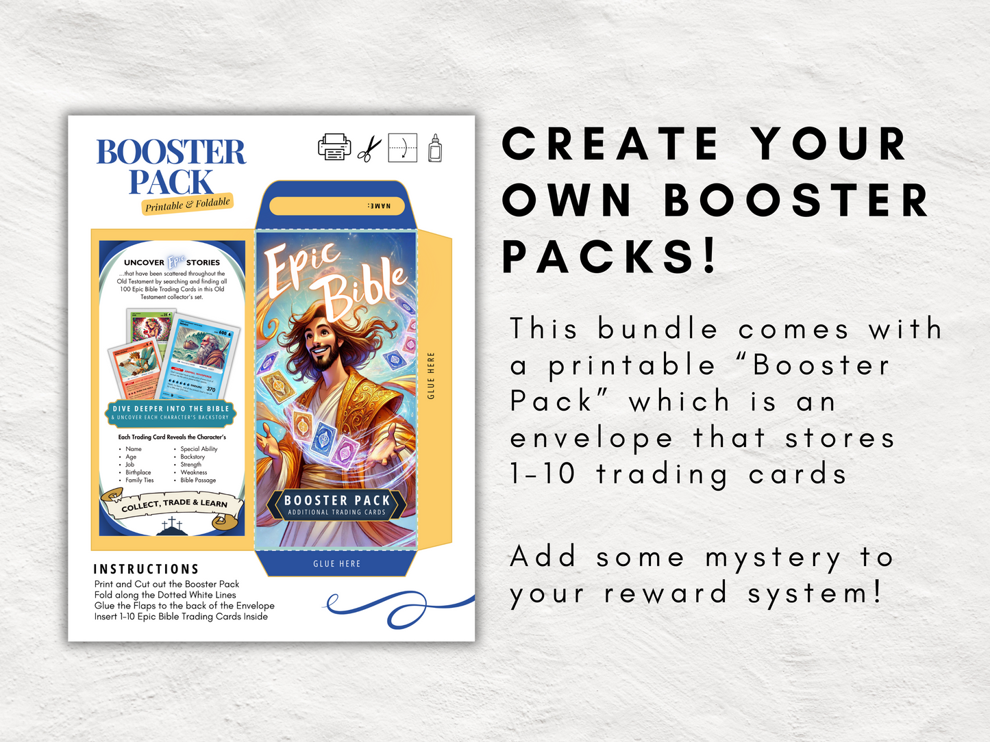 100 Printable Bible Trading Cards | Old Testament Character Collection | Christian Sunday School Teaching Aid and Reward | Bag Tags | Gospel