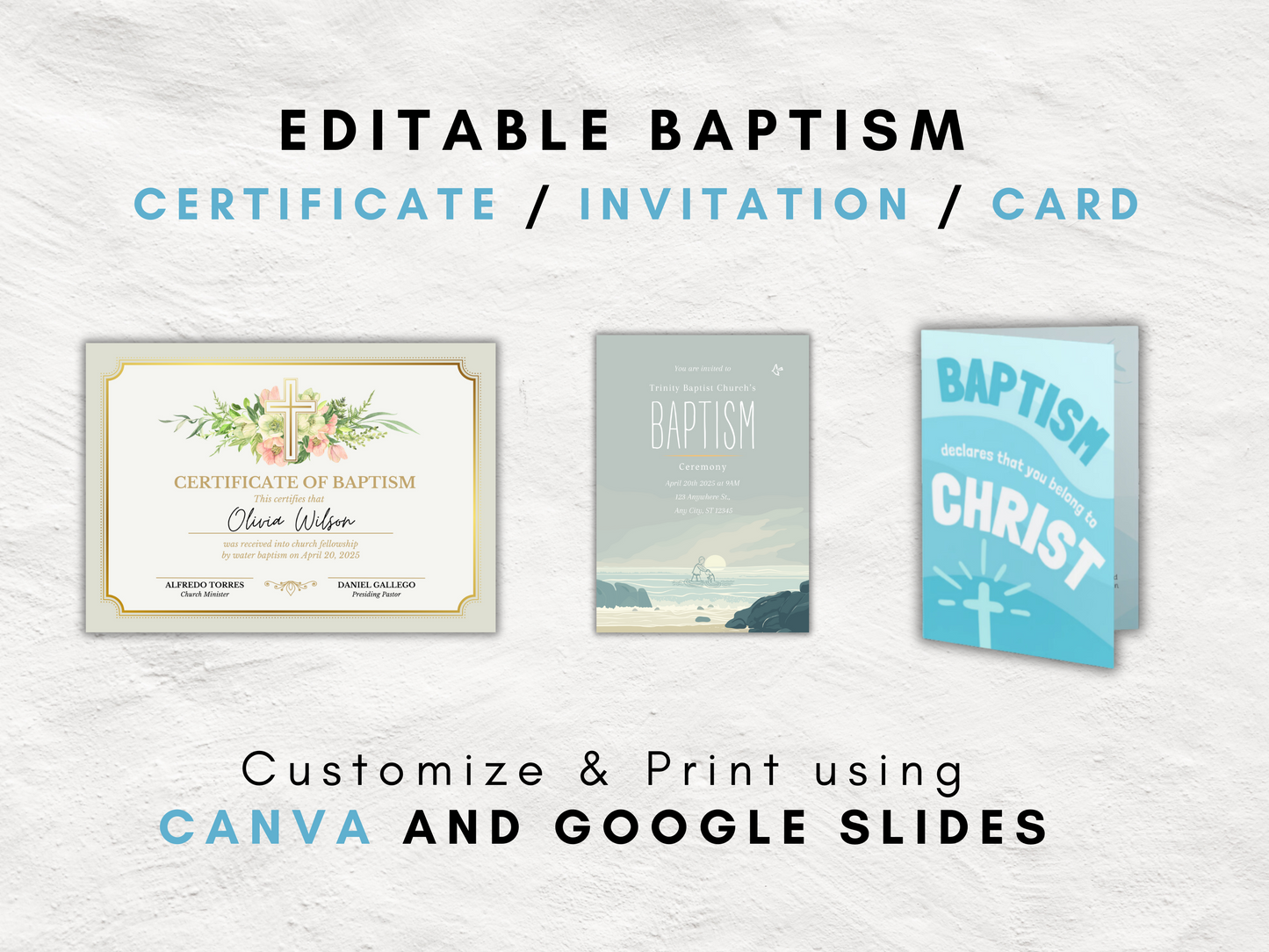Christian Baptism and Discipleship Guide and Toolkit | Editable Certificate, Card, Invitations | Spiritual Gift Test + Baptism Planner