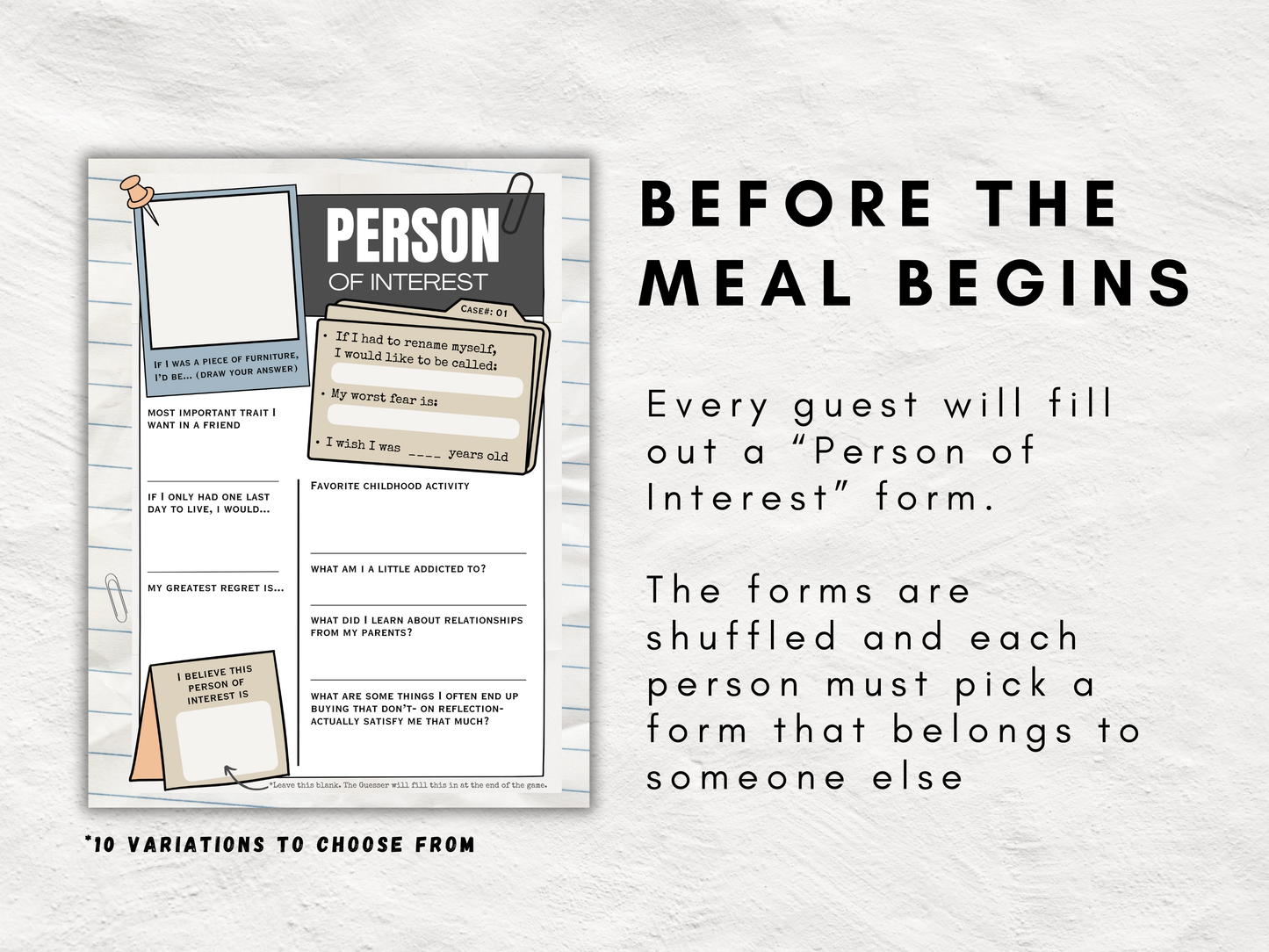 Dinner Detective Icebreaker Game | Lives Out | Fun Group Activity with 10 Menus, QR Code Recipes, and Conversation Starters | All Ages