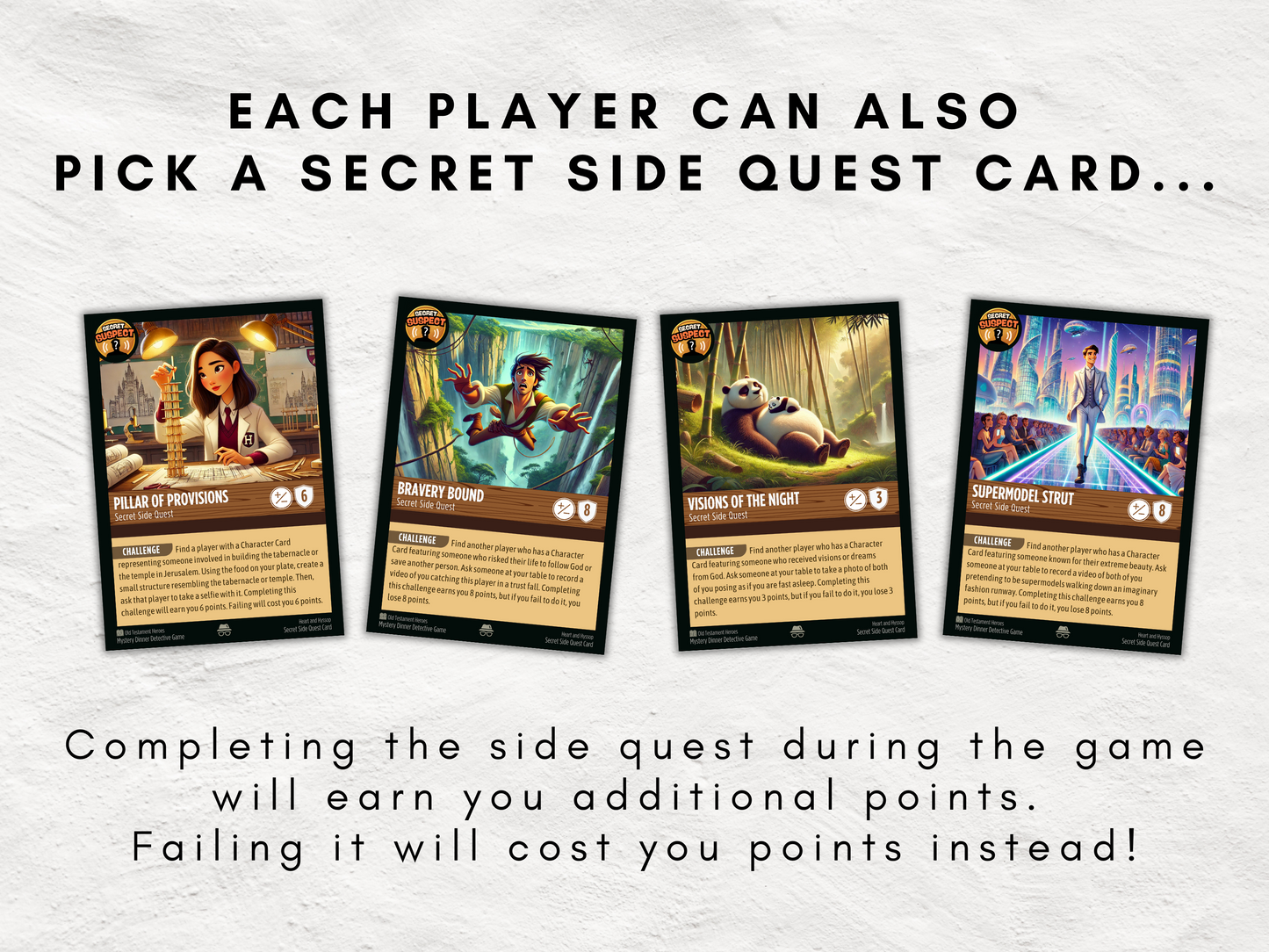 Secret Suspect: A Printable Bible Mystery Dinner Game | Old Testament Detective Game | 100 Bible Character Trading Cards | Bible Themed Game