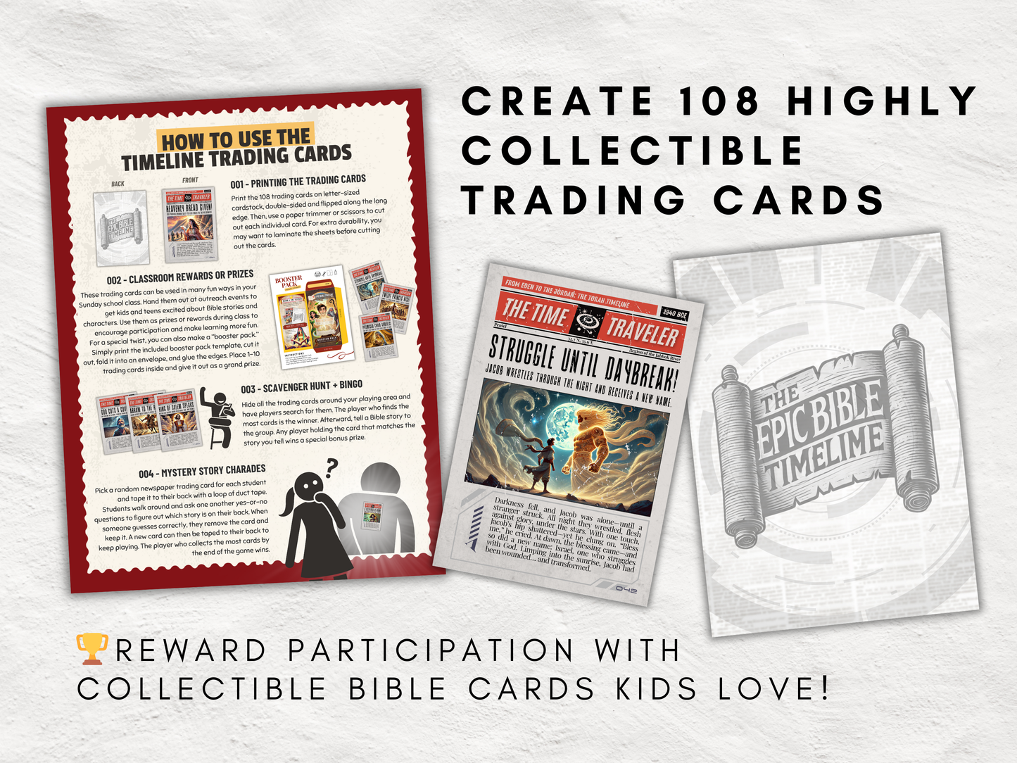 The Epic Bible Timeline Bundle | 108 Bible Story Posters + Trading Cards | Printable Bible Activities for Kids | Sunday School | VBS