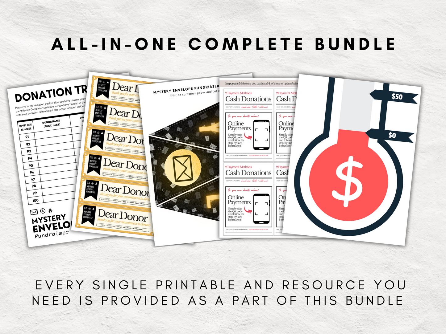 Mystery Envelope Fundraiser Printable Kit | Ultimate Church Fundraiser All-in-One Toolkit | 100 Custom Bible Inspired Mystery Envelopes