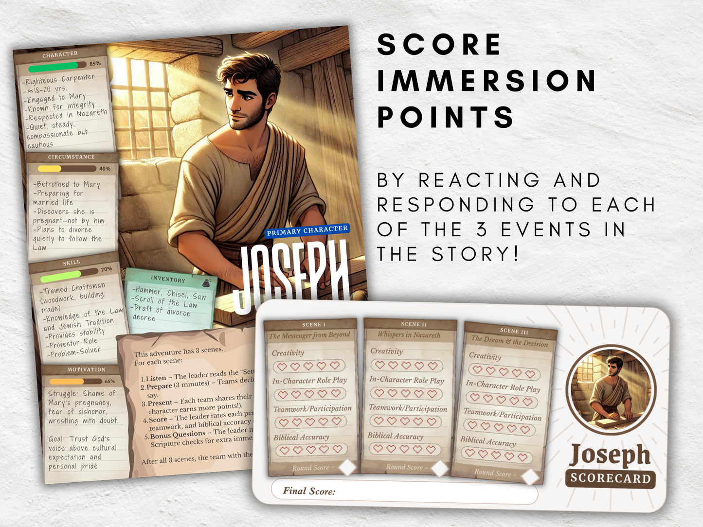 Bible Immersion Quest: News of Jesus’ Birth | Printable Christian Role-Playing Lesson & Game + 20 Photo Booth Signs | Ages 10–18