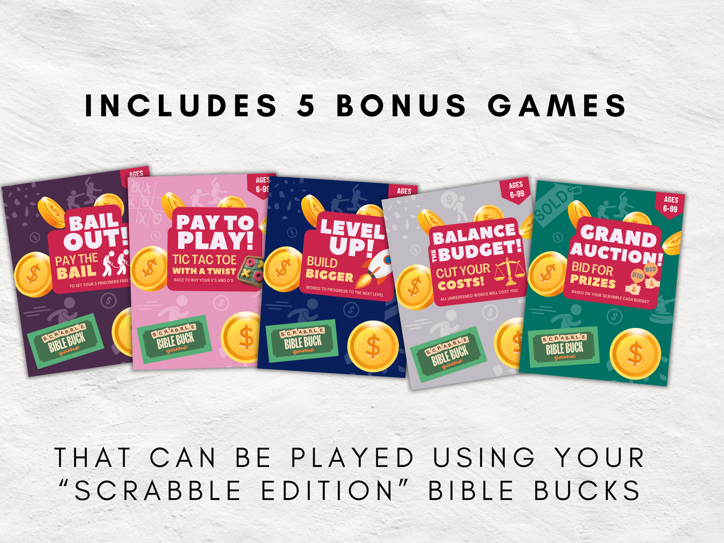 Printable Bible Bucks Bundle - 108 Unique Bible-Themed Rewards with QR Code Gospel Edition, Scrabble Games & Printable Envelopes, All Ages