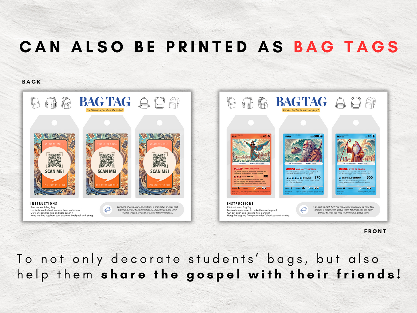 100 Printable Bible Trading Cards | Old Testament Character Collection | Christian Sunday School Teaching Aid and Reward | Bag Tags | Gospel