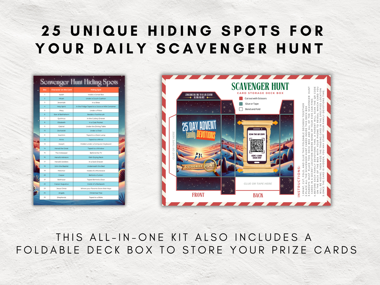 25-Day Christian Advent Devotional Kit | Family Christmas Countdown with Scavenger Hunt, Bible Trading Cards | Greeting Cards | Postcards