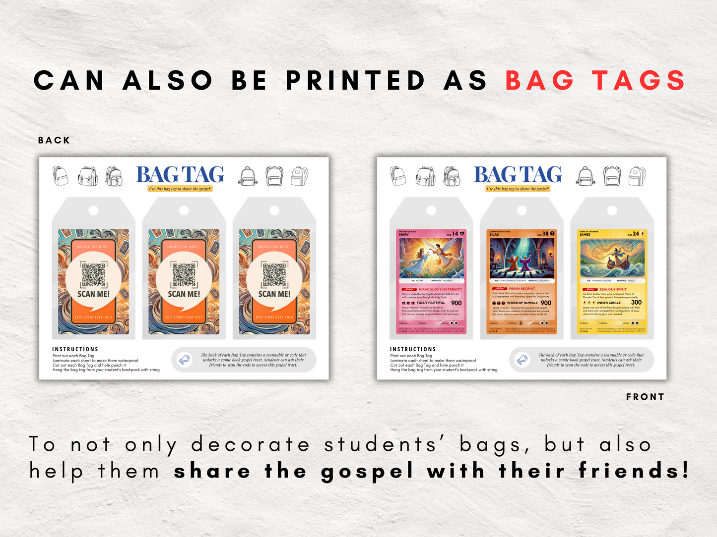 100 Printable Bible Trading Cards | New Testament Character Collection | Christian Sunday School Teaching Aid and Reward | Bag Tags | Gospel
